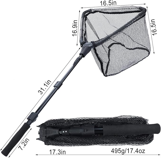 Sougayilang Fishing Net Fish Landing Net, Foldable Collapsible Telescopic Pole with EVA Handle, Durable Nylon Material Mesh, Safe Fish Catching or Releasing