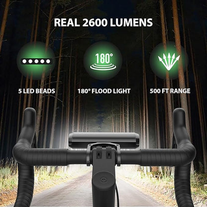 Super Bright Bike Lights for Night Riding, High Lumen Bicycle Light Front and Rear, USB C Rechargeable Bike Headlight and Tail Light Set, LED Bar Light for MTB Mountain Road Bicycle