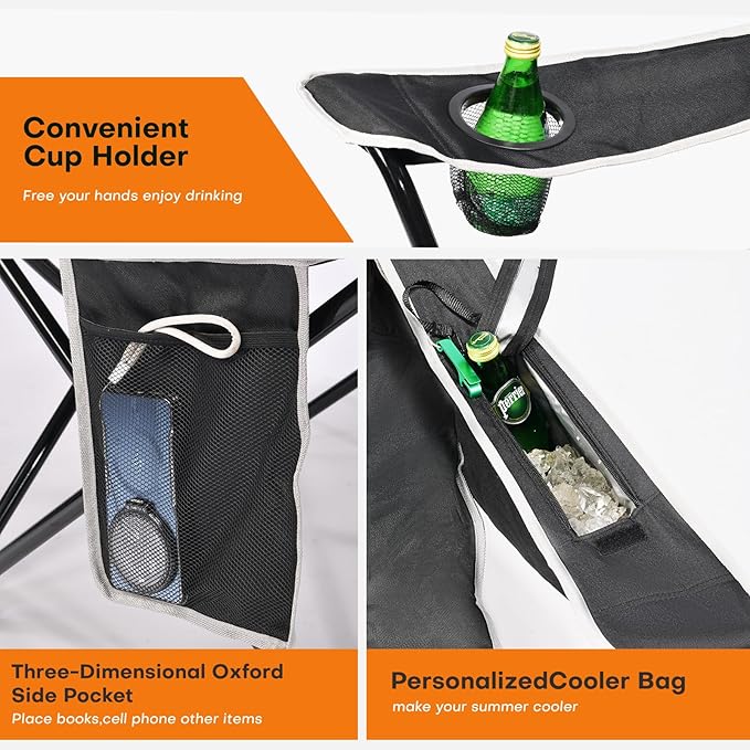 XMT Premium Padded Folding Chair, Extra Wide & Heavy Duty 450lbs Capacity, Portable Camping Chair with Insulated Cooler, Cup Holder & Storage, Compact Foldable for Outdoor, Beach, Picnics