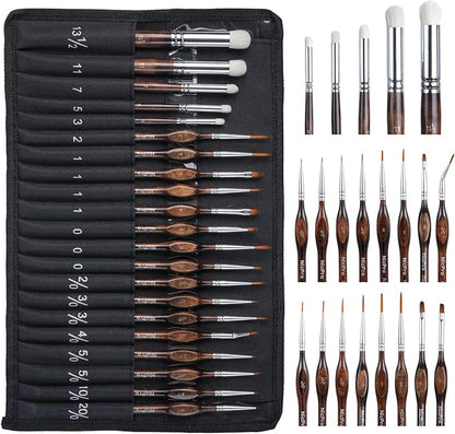 Nicpro Miniature Paint Brushes Dry Brush - 21PCS Model Paint Brush Set with Cloth Roll for Acrylic Oil Watercolor, Detail Paint Brush Drybrush for Model, Miniature Painting, Paint by Numbers, Craft