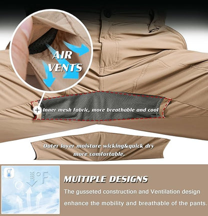 Mens Lightweight Cargo Hiking Patns Outdoor Quick Dry Work Tactical Pants with 6 Pockets Water Resistant Fishing Travel Pants
