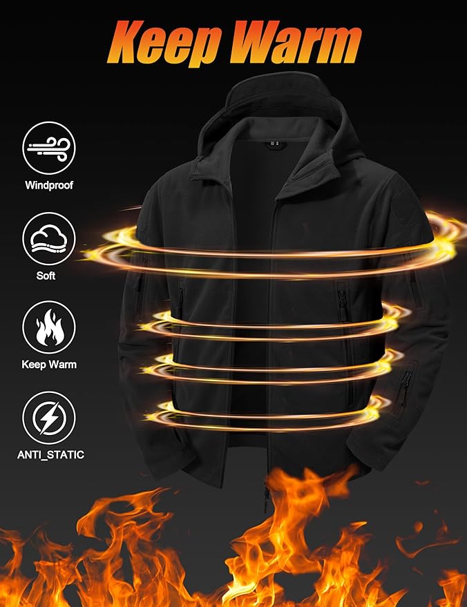 CRYSULLY Men's Military Tactical Sport Warm Fleece Hooded Outdoor Adventure Jacket Coats