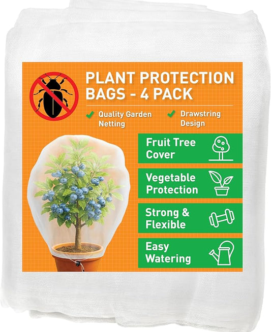 Fruit Tree Protection Bags 4.5x6 FT in 4 Pack | Multiple Size Garden Netting for Fruit & Vegetable Protection | White Plant Net Cover for Blueberry & Tomato | Bird & Insect Mesh Fabric Protector