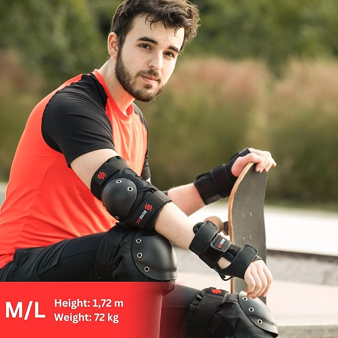 SKATEWIZ Skating Protective Gear Adult Knee Pads, Elbow Pads and Wrist Guards for Adults [6pc] - Shield - Roller Skates, Inline, Skateboard - Designed in Germany