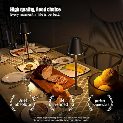 LED CordlessTable Lamp,4000mAh Rechargeable Battery Desk lamp,3 Level Brightness Beside Night Light, Minimalist Design, for Couple Dinner/Coffee Table/Restaurant/Bedroom(Kahaki-4PACK)