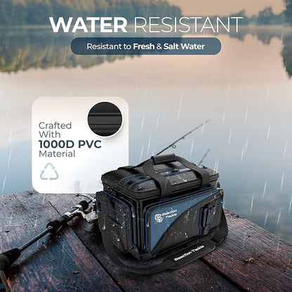 Reaction Tackle Fishing Tackle Bag – Salt Water Resistant Fishing Bag, 1000D PVC Waterproof Material, Tackle Box Organizer with Dividers for 3600 or 3700 Trays (Small, Medium, Backpack only fit 3600)