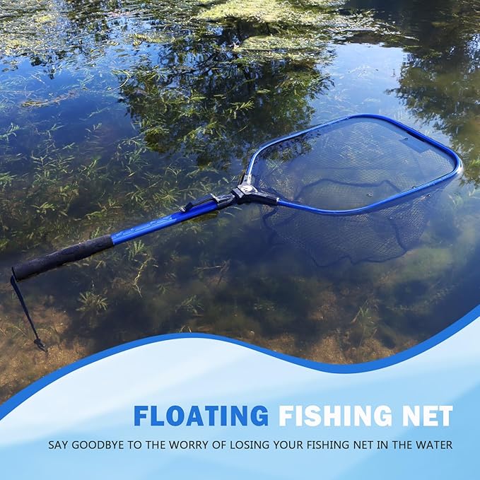 Floating Fishing Net Fish Landing Net, Fishing Nets for Fish, Kayak Fishing Net with Third-gen Upgrade Locking Switch - Lightweight Rubber Coated Fish Net for Easy Catch & Release