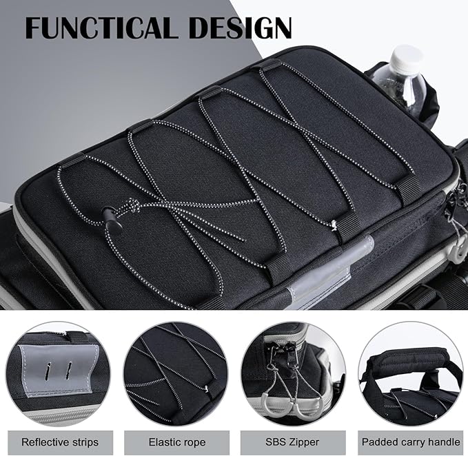 Goture Fishing Tackle Bag, Store Up to 4PCS 3700 Plus 2PCS 3600 Tackle Trays(Not Included), 600D Soft Side Gear Fishing Bag with Rod Straps,Detachable Water Bottle Pouch,Waterproof Bottom,SBS Zippers