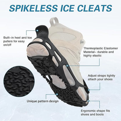 Spikeless Ice Cleats for Boots and Shoes Slip On Traction Cleats Crampons Traction Devices Aids Rubber Footwear for Snow and Ice Winter Walking Indoor Outdoor Men Women
