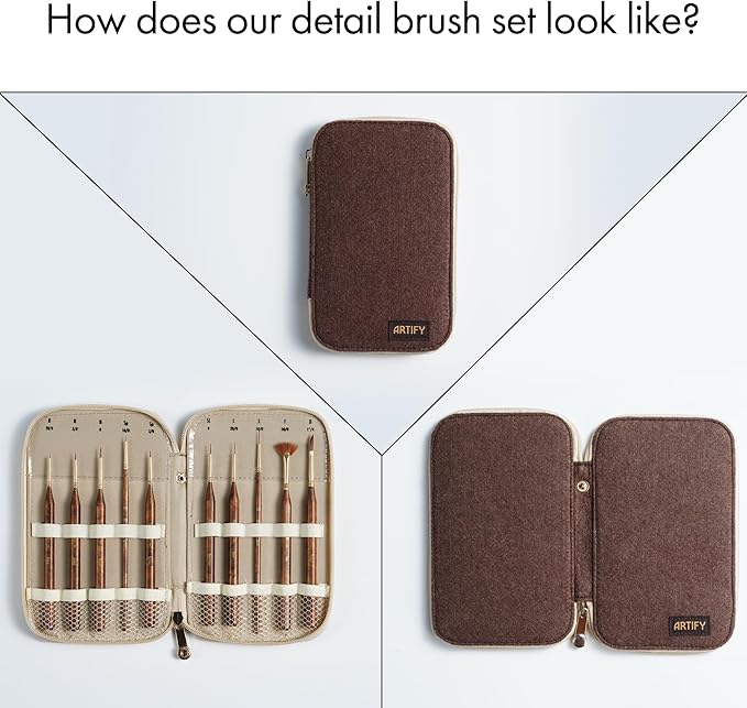 Artify Extreme Detail Paint Brushes, Miniature Paint Brushes for Models/Crafts/Painting, 10pcs Ultra Fine Paint Brush Set with Handbag, Fine Detailing Brushes for Watercolor/Oil/Acrylic