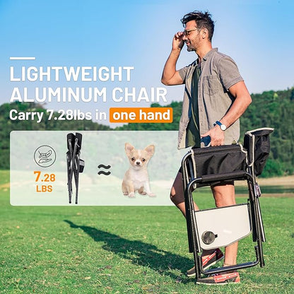 TIMBER RIDGE Aluminum Oversized Camping Chair, Lightweight Portable Directors Chair with Side Table Detachable Side Pocket for Outdoor Camping, Lawn, Picnic, Support 400lbs Black