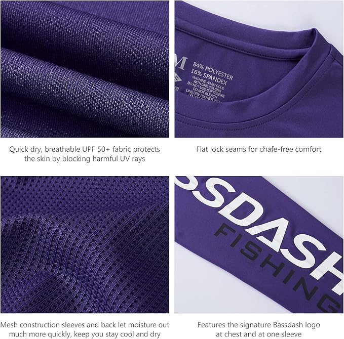 BASSDASH Fishing T Shirts for Men UV Sun Protection UPF 50+ Long Sleeve Tee T-Shirt