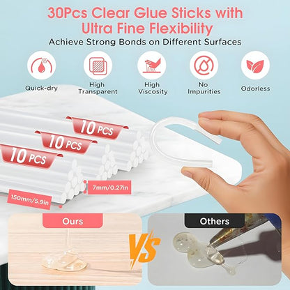 Cordless Hot Glue Gun, 20W Glue Gun with 30 Glue Sticks, 90S Fast Preheating, 2600mAh USB-C Rechargeable Hot Melt Gun for DIY Crafts, Gift Making, Home Repairs & Decoration, Gift Making (Pink)