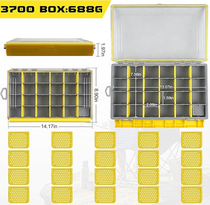 Shaddock Fishing Waterproof Tackle Box, 3700 Deep Tackle Tray Organizers Accessories Storage Gear with Removable Dividers for Freshwater Saltwater Fishing (Yellow, 3700)