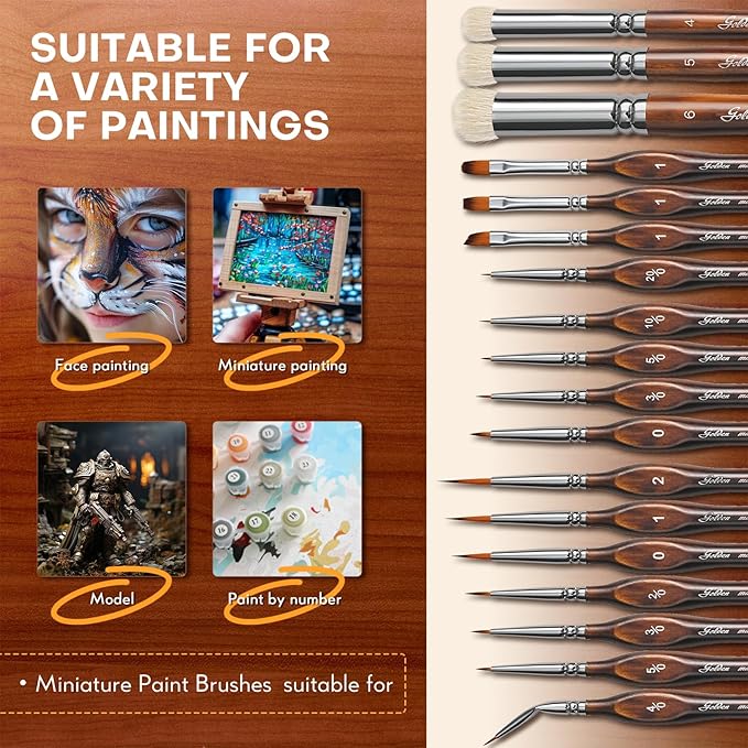 Golden Maple Miniature Paint Brushes Drybrush-18PCS Micro Detail Paint Brush Set, Small Fine Detail Model Brushes for Acrylics, Watercolors & Paint by Number, Figurine - Cocoa Brown