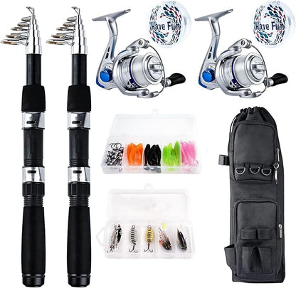 Telescopic Fishing Rod Reel Kit 2pcs 6.89FT Collapsible Spinning Pole Reel Combo Compact Fishing Lures Tackle Accessories Lightweight Travel Fishing Gear Set for Saltwater Freshwater Fishermen Gift