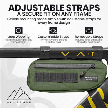 ALMSTHRE Compact Bike Frame Bag – Hunter Green | Weather-Resistant, Waterproof Zippers & Dual-Sided Access for Road, MTB, and Ebike Frames