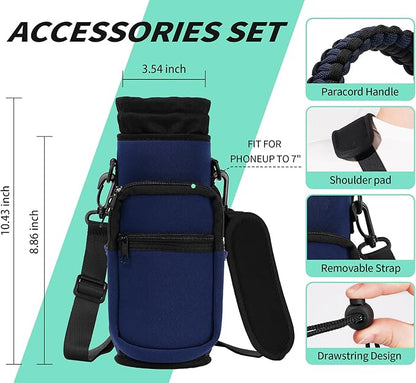 32/40/64/87/128 oz Water Bottle Carrier Bag, Neoprene Water Bottle Sleeve with 4 Pocket, Sport Water Holder with Paracord Handle and Shoulder Strap for Walking Hiking Camping Gym