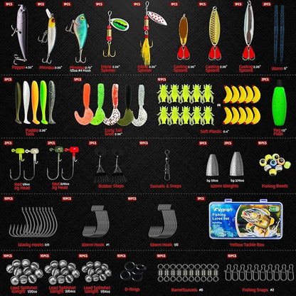 Fishing Tackle Box with Tackle Included, 145Pcs Fishing Lures Kit with Jigs, VIBs, Minnows, Soft Baits, Floats, Hooks & Weights, Complete Fishing Gear Set for Freshwater & Saltwater