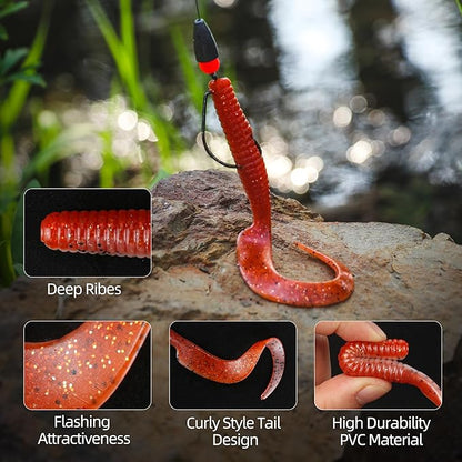 Curly Style Tail Worms Fishing Lures – Realistic Wavy Tail Soft Bait Grub Swimbaits for Saltwater & Freshwater Fishing, Available in 4 Inch & 6 Inch, Perfect for Bass, Trout, Crappie, & More
