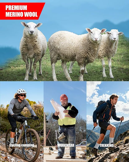 3 Pairs Men's Merino Wool Socks - Thermal Winter and Hiking Socks with Cushioned Support for Everyday Comfort