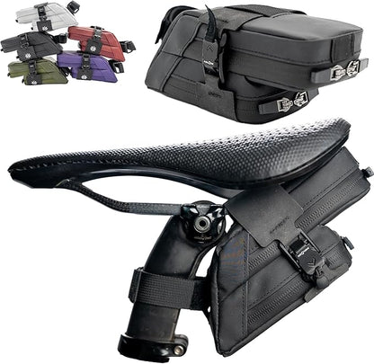 Lumiere & Co. Fidlock Magnetic Clip Attachment Bike Saddle Bag – 7″ × 3″ × 3″ | Double Compartment, Adjustable | Magnetic Black V Buckle Attachment System | Mach X (Black)