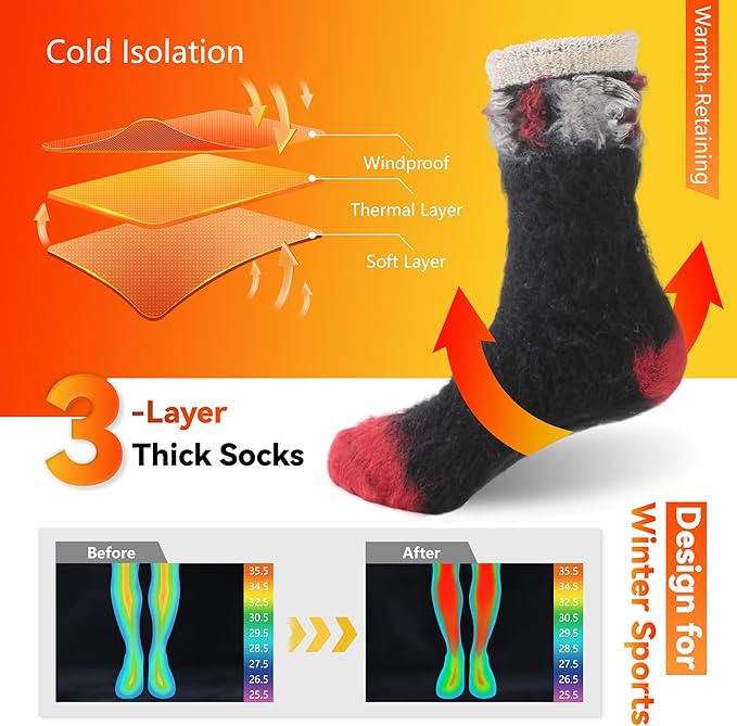 Sunew Warm Thermal Socks 4 Pack, Mens Womens Winter Heated Outdoor Skiing Thermal Socks