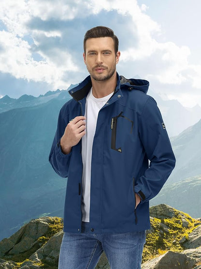 MAGCOMSEN Men's Lightweight Windbreaker Rain Jacket Raincoat with Detachable Hood for Hiking Fishing Activewear