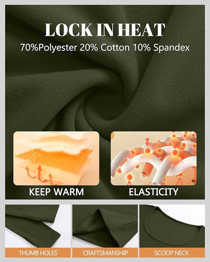 Riyiper 3 Pack Women's Thermal Long Sleeve Shirts, Fleece Scoop Neck Fitted Top Stretchy Thumb Holes Undershirt Baselayer Tee