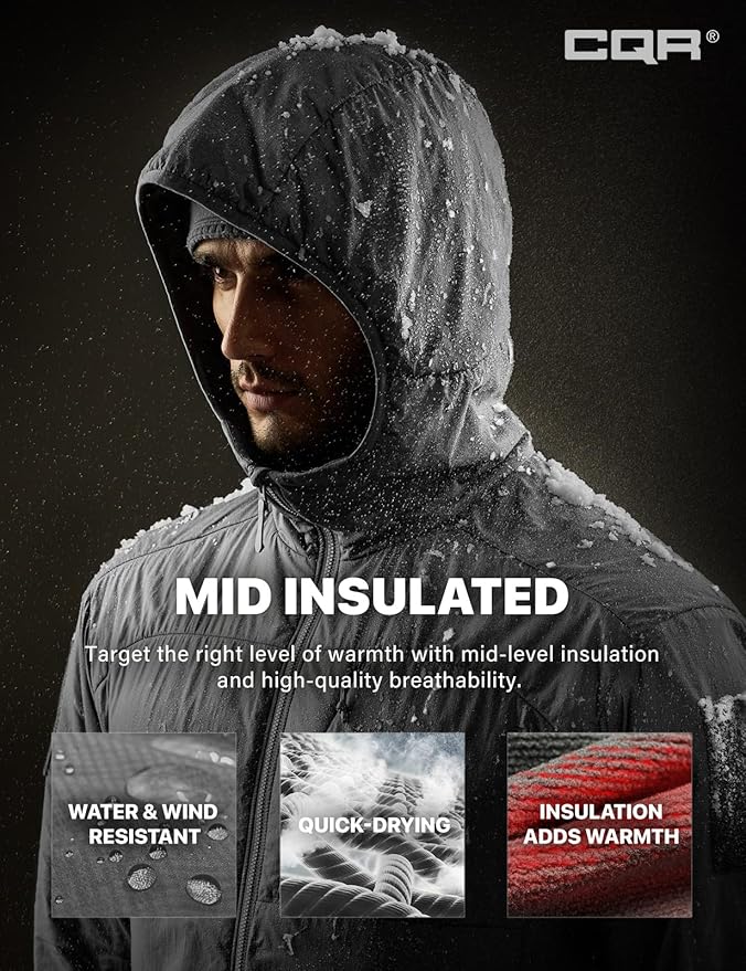 CQR Men's Lightweight Insulated Jacket, Windproof Packable Water Resistant Warm Active Coat for Hiking Work Outdoor Tactical