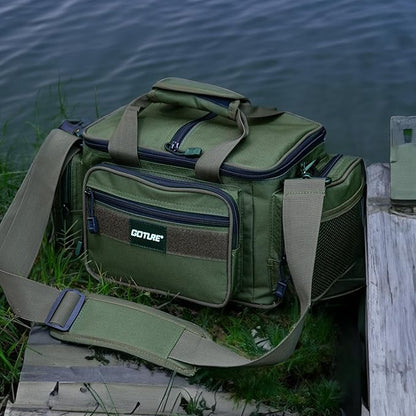 Goture Fishing Tackle Bag, Soft Side 600D Water-Resistant Cross Body Sling Fishing Bag, Small Saltwater Gear Storage Tactical Bags Store Up to 3 3600 Tackle Boxes(Not Included),14.96"x9.06"x7.48"