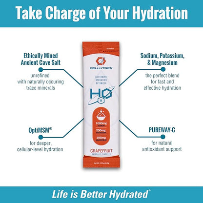 Cellutrex® H2O Electrolytes – Electrolyte Powder Drink Mix, Zero Sugar, Natural Salt Hydration Packets for Recovery and Wellness, Grapefruit, 20 Sticks