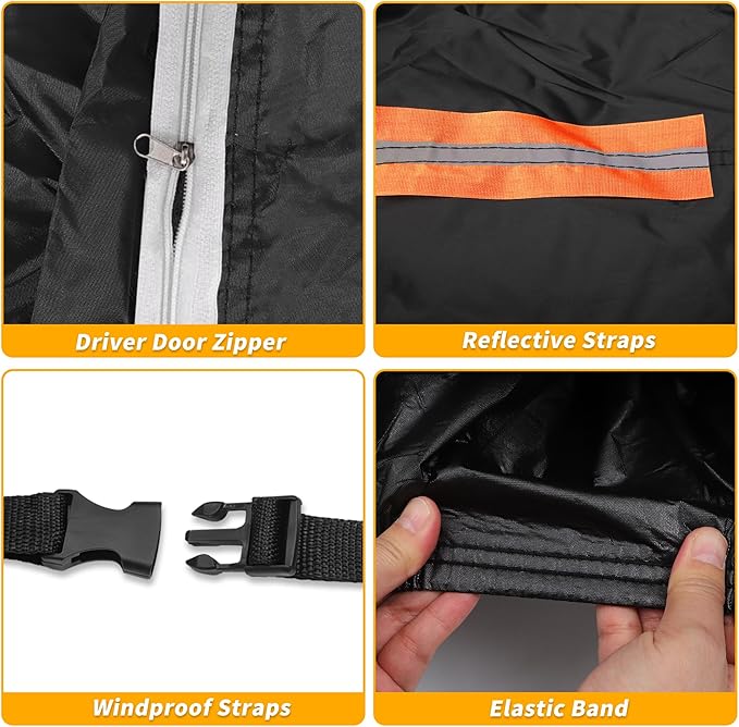 Universal Car Cover Waterproof All Weather 190T-PU, UV Sun Rain Protection, Fits for Sedan Length 178"-186", with Left Side Zipper, Black