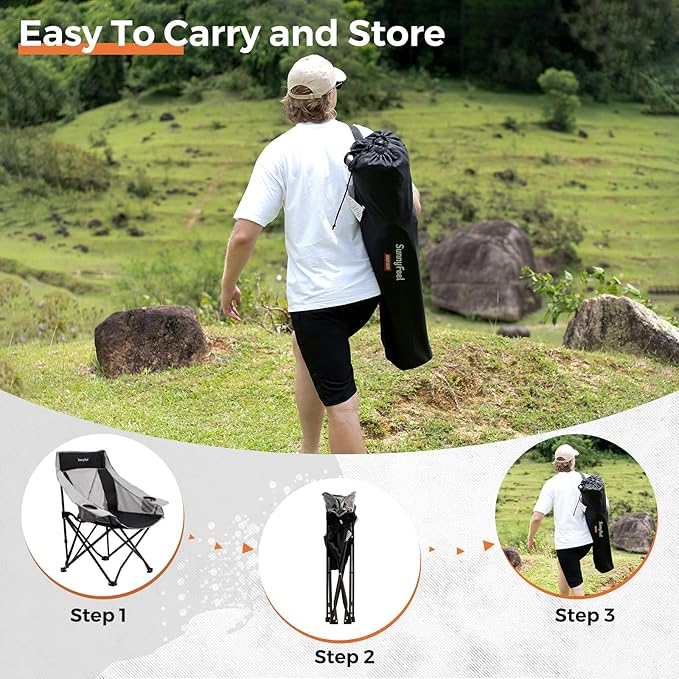SUNNYFEEL Lightweight Oversized Camping Chairs for Adults Portable Folding Chair with Side Pockets & Cup Holde for Beach,Fishing,Trip,Picnic,Lawn,Concert Outdoor, Carry Bag Included