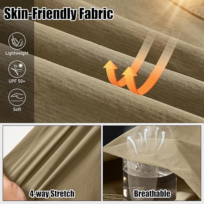 Mens Hiking Convertible Pants Quick Dry Waterproof Zip Off Lightweight Cargo Safari Fishing Work Pants Trousers with Belt