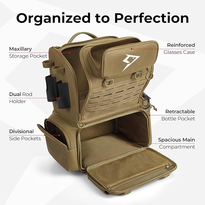 Piscifun 52L Fishing Tackle Backpack with Rod Holders & 4 Tackle Boxes, Large Tackle Bag for Gear Storage with Rain Cover