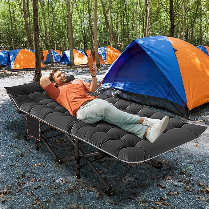 ABORON Folding Camping Cot for Adults, Double Layer 1200D, 500lb Capacity, Heavy Duty Guest Cot with Mat & Carrying Bag for Indoor & Outdoor Use