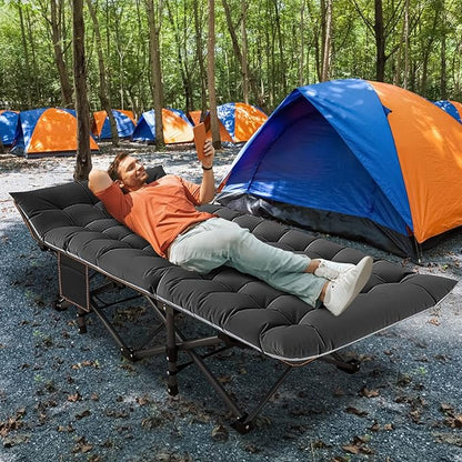 ABORON Folding Camping Cot for Adults, Double Layer 1200D, 500lb Capacity, Heavy Duty Guest Cot with Mat & Carrying Bag for Indoor & Outdoor Use