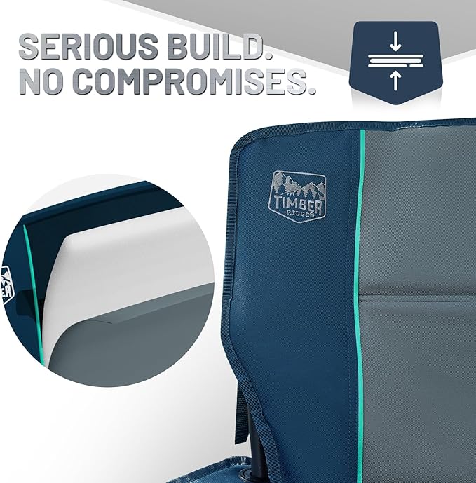 TIMBER RIDGE Oversized Folding Camping Chair Support 550 LBS, Heavy Duty Portable Chairs with Cup Holder Side Pocket for Lawn, Outdoor Picnic, Fishing, 2 Pack(Navy)