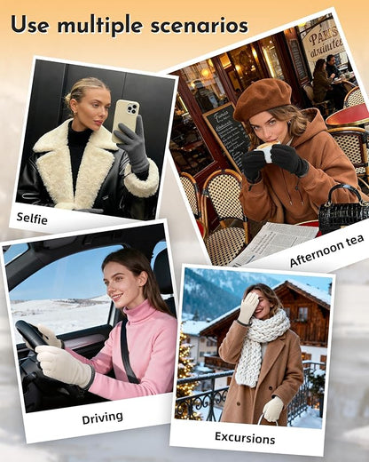 Winter Warm Gloves for Women - Fashion Style Windproof Cuffs Soft fleece - Touchscreen Thermal Flexible Gloves