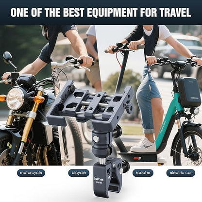 Anti-Theft Shock-Absorbing Phone Holder Kit, Aluminum Double Socket Arm and Handlebar Strong Rod Clamp, Installed on 0.55-1.77" Diameter Rail Round Rod (KPS-15)