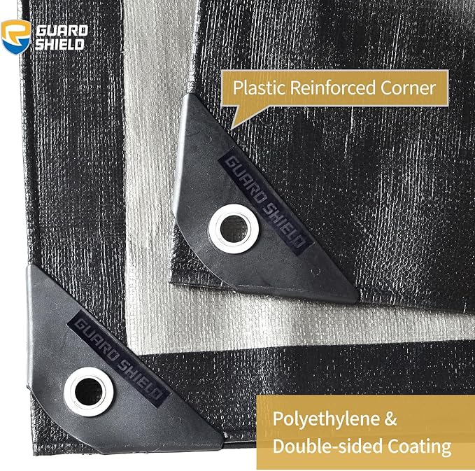 GUARD SHIELD Super Heavy Duty Black/Silver Ploy Tarp Cover 10x20 Feet Waterproof Tarps 16mil Thick UV and Tear Resistant Tarpualin