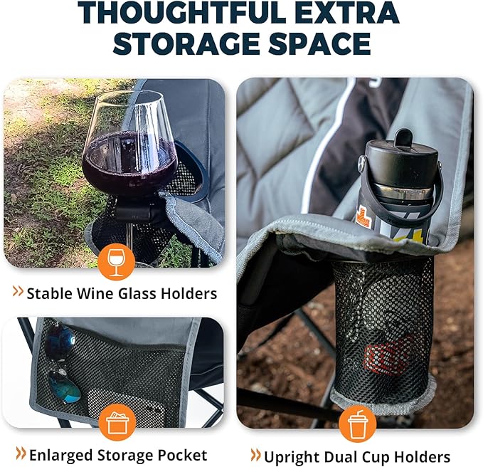 Camping Chair with Removable Footrest, Oversized Outdoor Chair with Headrest & Cup Holders, 400lb Capacity Lawn Chair for Sports Backyard Fishing