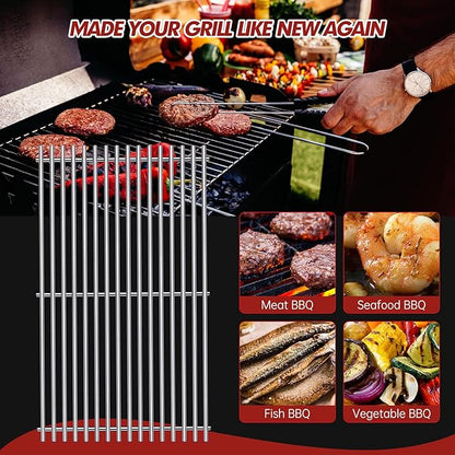 Grill Grates Parts for Weber Genesis Grill 66089, 66097, Weber Genesis II E-410, S-410, E/S-415, E/S-435, LX E/S-440, 18” Stainless Steel Grids BBQ Gas Grill Replacement Parts