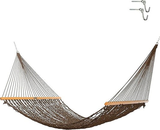 Original Pawleys Island Deluxe Antique Brown DuraCord Rope Hammock – 13 ft. x 65 in, 2-Person, 450 lb Capacity, Oak Spreader Bar, Zinc-Plated Hardware, Handcrafted in The USA