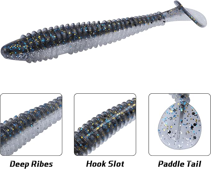 RUNCL Swimbaits Paddle 10/20/30/40PCS, 5/4/3/2 Inchs Paddle Tail, Soft Lure for Trout Crappie Bass, Durable Plastic Bait Swimmer for Saltwater/Freshwater, Fishing Lover's Gift
