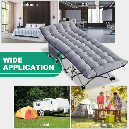 LILYPELLE Folding Camping Cot, Extra Wide Heavy Duty Sleeping Cots with Carry Bag, Double Layer Oxford Portable Travel Camp Cots for Home, Office Nap and Outdoor Beach