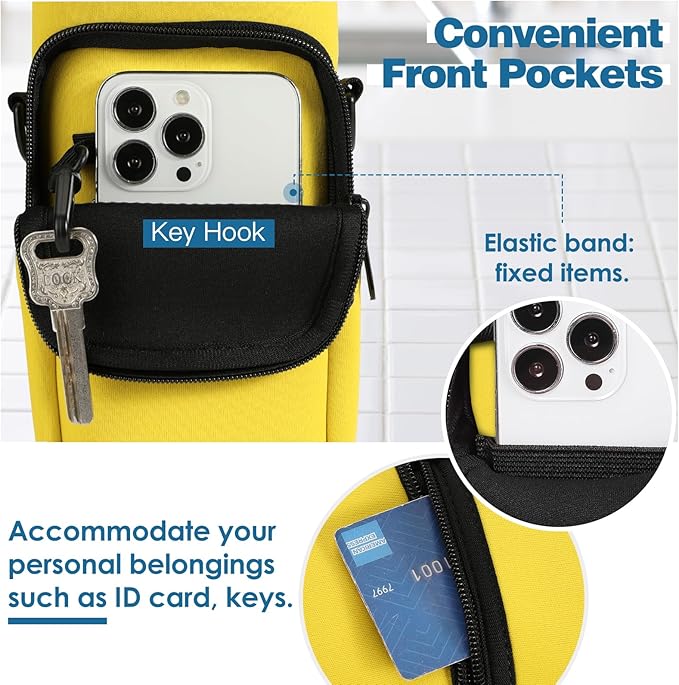 Nuovoware Water Bottle Carrier Bag,25oz/40oz/64oz Bottle Pouch Holder,Adjustable Shoulder Hand Strap 2 Pocket Sling Neoprene Sleeve Sports Accessories for Hiking Travelling Camping