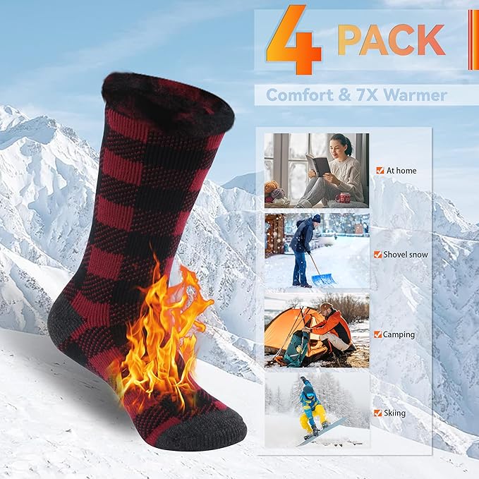 Sunew Warm Thermal Socks 4 Pack, Mens Womens Winter Heated Outdoor Skiing Thermal Socks