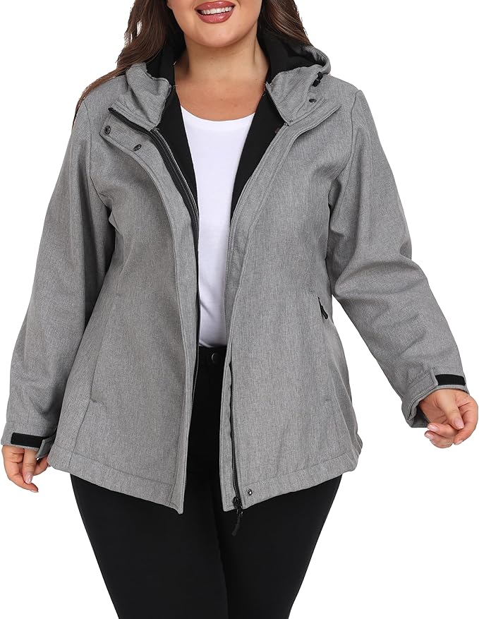 wantdo Women's Plus Size Softshell Jackets Hooded Warm Fleece Lined Windbreaker